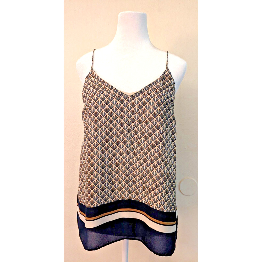 New H&M Conscious sz 4 Tank Top blouse lined blue tan white MR1